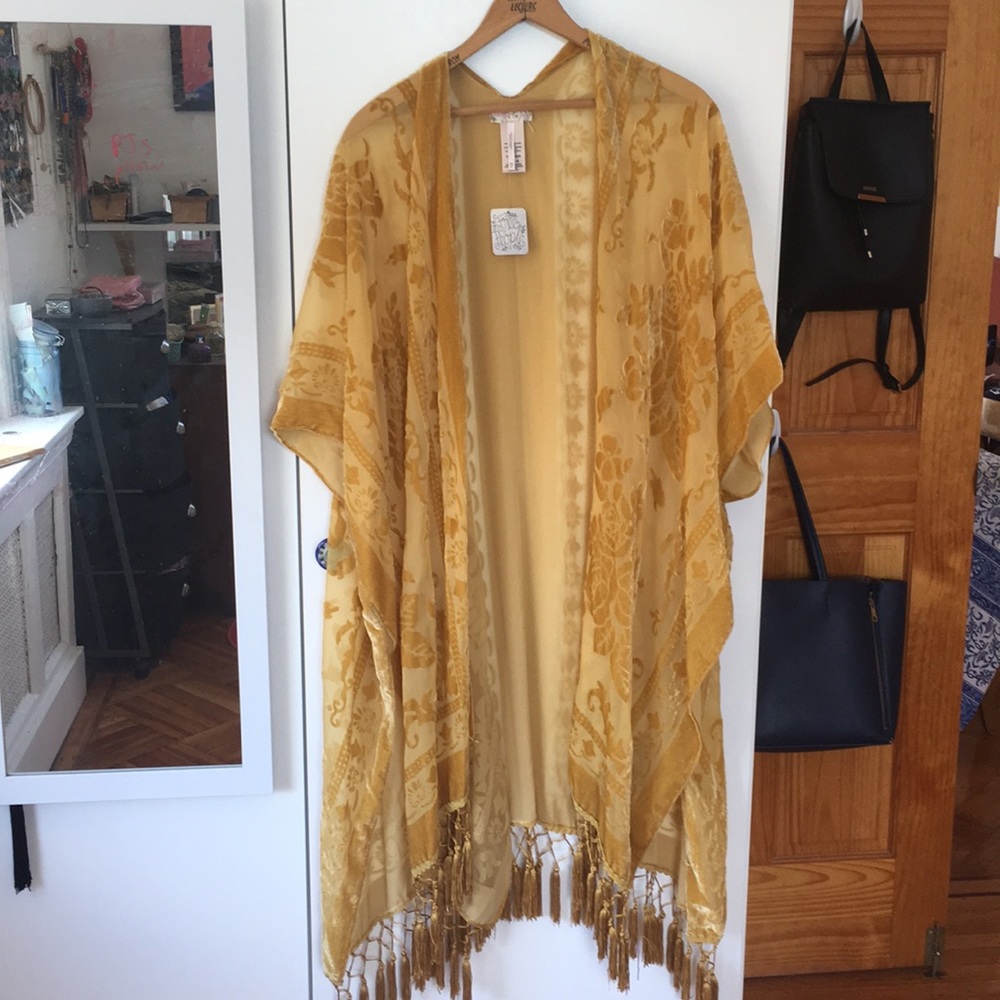NWT Yellow with velvet shawl and fringe